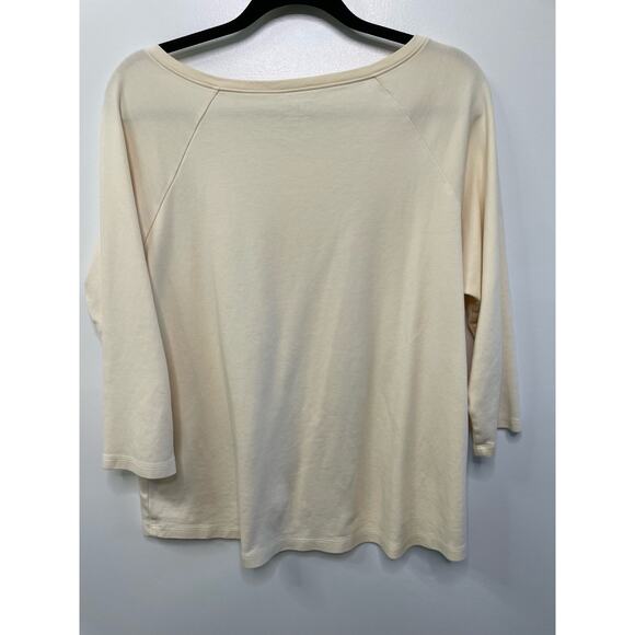 L.L. Bean 3/4 Dolman Sleeve Top 100% Cotton Casual Shirt Butter Yellow Womens XL - Picture 2 of 8